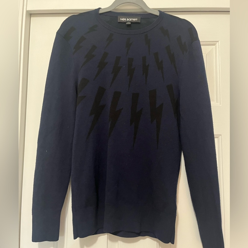 Neil Barrett Navy and Black Logo Crewneck